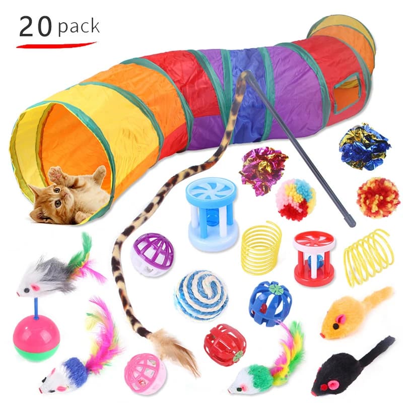 Cat Toys Rainbow Tunnel Set Foldable Cat Kitten Play Tunnel Chat Mouse Supplies Simulation Fish Cat Accessories - image 5