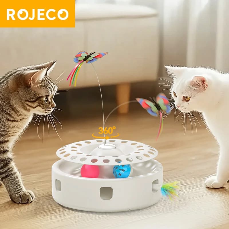 ROJECO Automatic Cat Toys 3 in 1 Wireless Kitten Toy With Cat Teasing Stick Ambush Feather Track Ball Adjustable Interactive Toy - image 1
