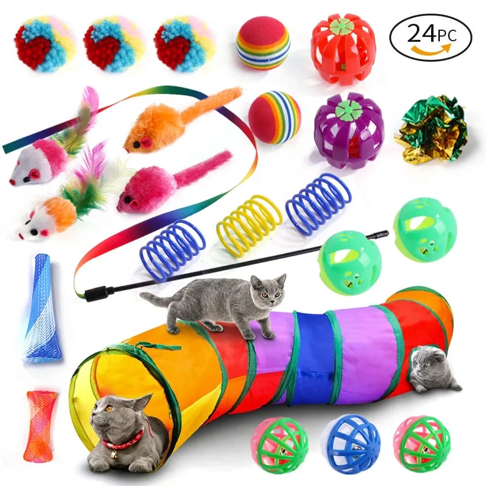 Kitten Toys Variety Cat Toy Combination Set Cat Toy Funny Cat Stick Sisal Mouse Bell Ball Cat Supplies 20 Pcs Set - image 6