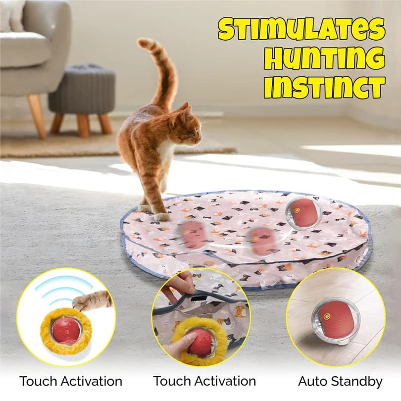 Interactive Cat Toys Ball Fast Rolling in Pouch Hide and Seek Kitten Toy Motion Activated Interactive Cat Toy for Indoor - image 4