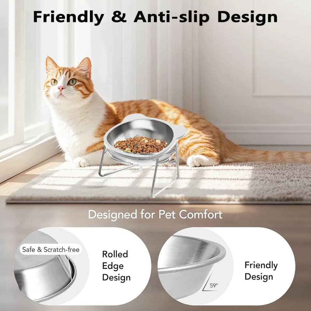 Stainless Steel Cat Bowls Raised Whisker Fatigue Relief Cat Plates Pet Water Dish Kitten Bowls Pet Bowls for Cats Food Bowls - image 4