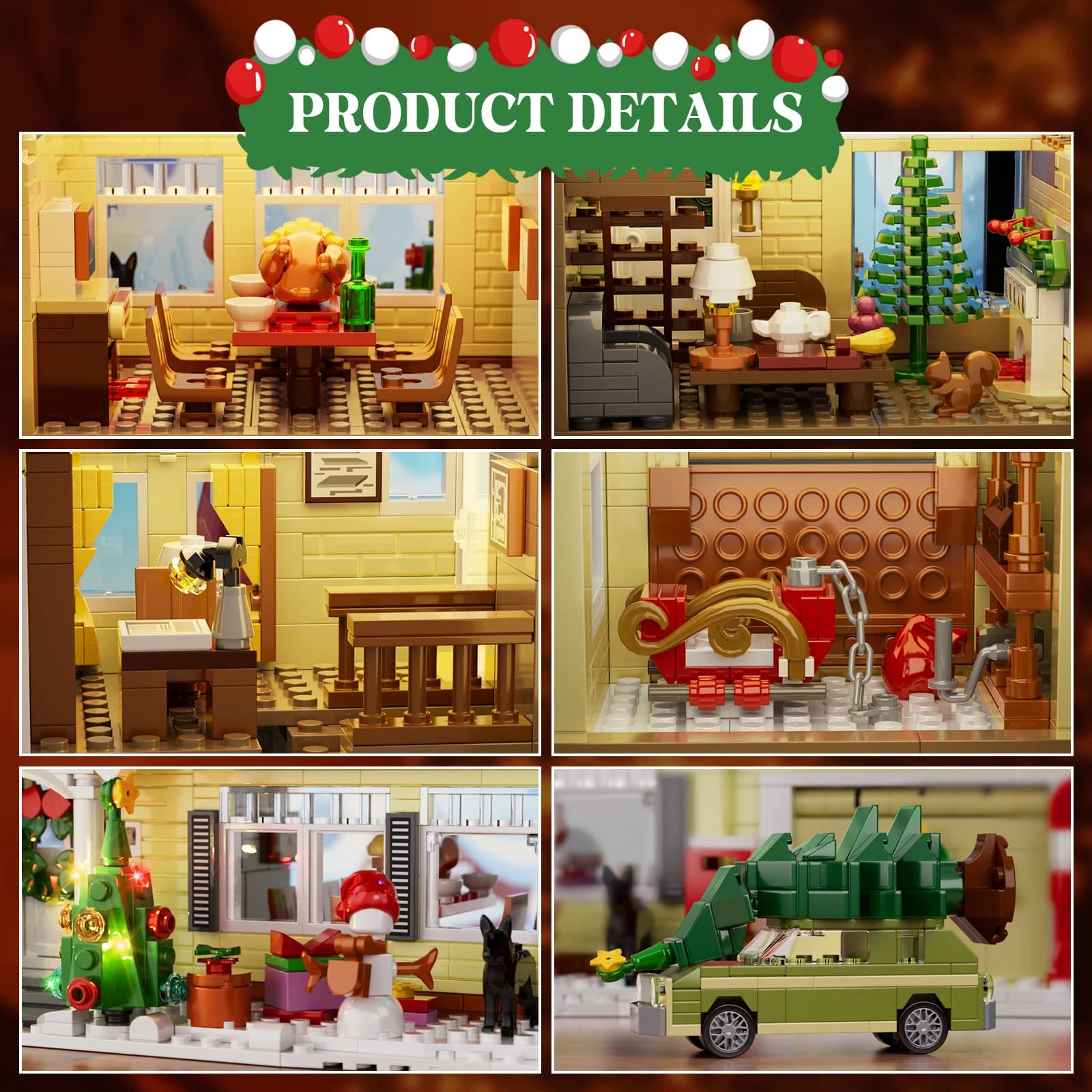 Christmas Holiday House Building Set Christmas Holiday Snow Village Blocks Toys with Clark's Car,Gifts for Boys, Girls(1484pcs) - image 4