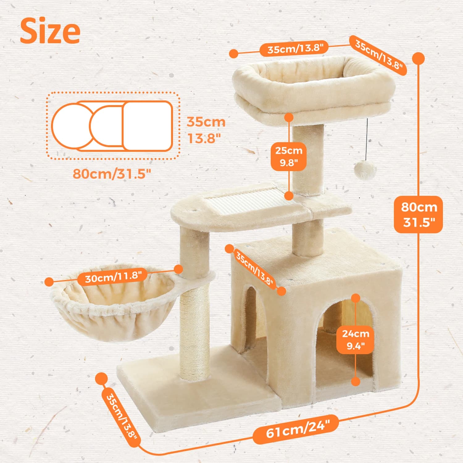 Cat tree Cat Tower for Indoor Cats 2 Styles Cat Activity Tree with Cat Scratching Posts Big Hammock and Removable Top Perch Grey - image 10