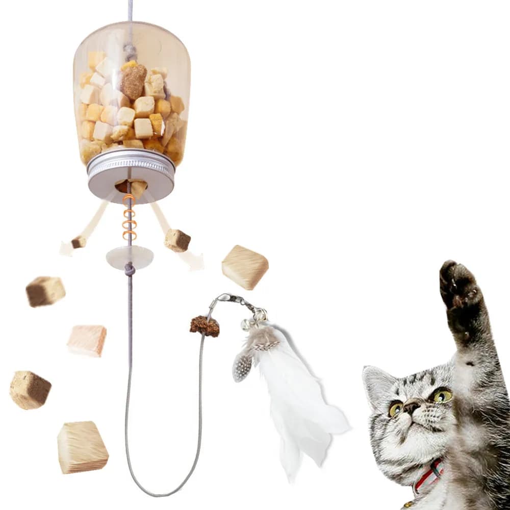 Cat Toy Interactive Cats Leak Food Feather Toys with Bell Hanging Door Scratch Rope Pets Food Feeder Dispenser Kitten Catnip Toy - image 1