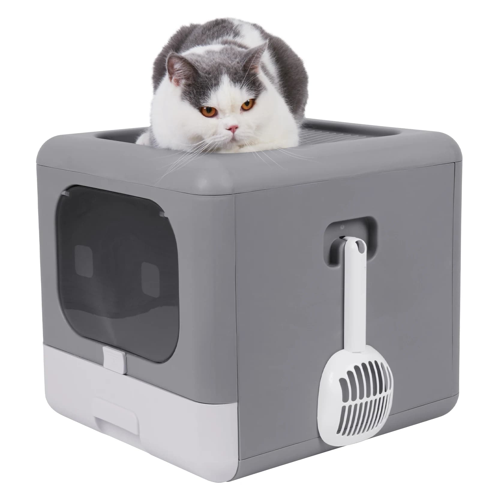 Cat Litter Box with Scoop and Tray Sifting Enclosed Foldable Kitten Toilet Detachable Poop Top Front Entry Pet Supplies - image 7
