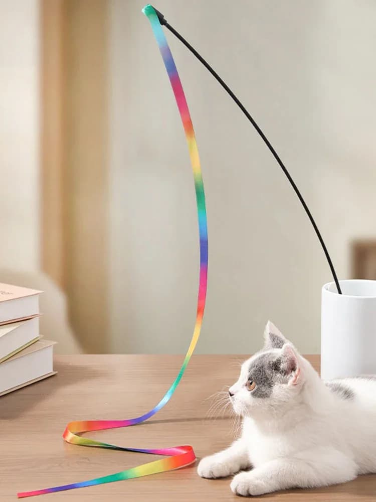Interactive Coloured Ribbon Cat Toys Teasing Catd Stick Satin Ribbon Cat Stick Toys Kitten Playing Teaser Wand Toy Pet Supplies - image 3