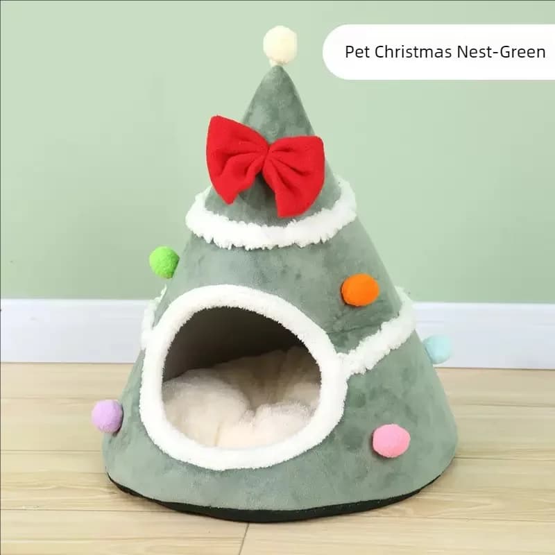 Washable pet lounger cushions, Christmas Tree Cat Housecat mat beds, cozy warm cat kennels, house tents, small pet dogs, winter - image 3