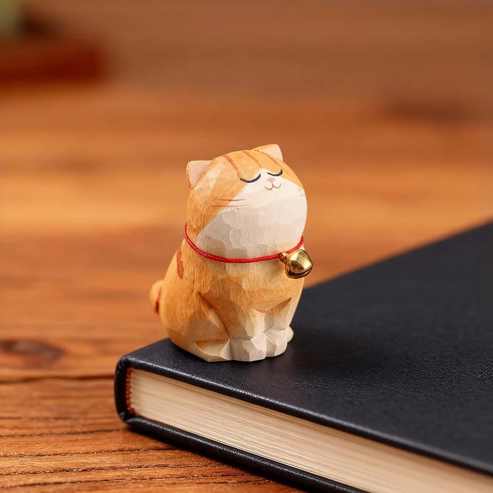 Christmas Decorations Handmade Wood Carving Kitten Ornaments Small Animal Desktop Wood Cat Decoration Crafts Birthday Gift - image 5