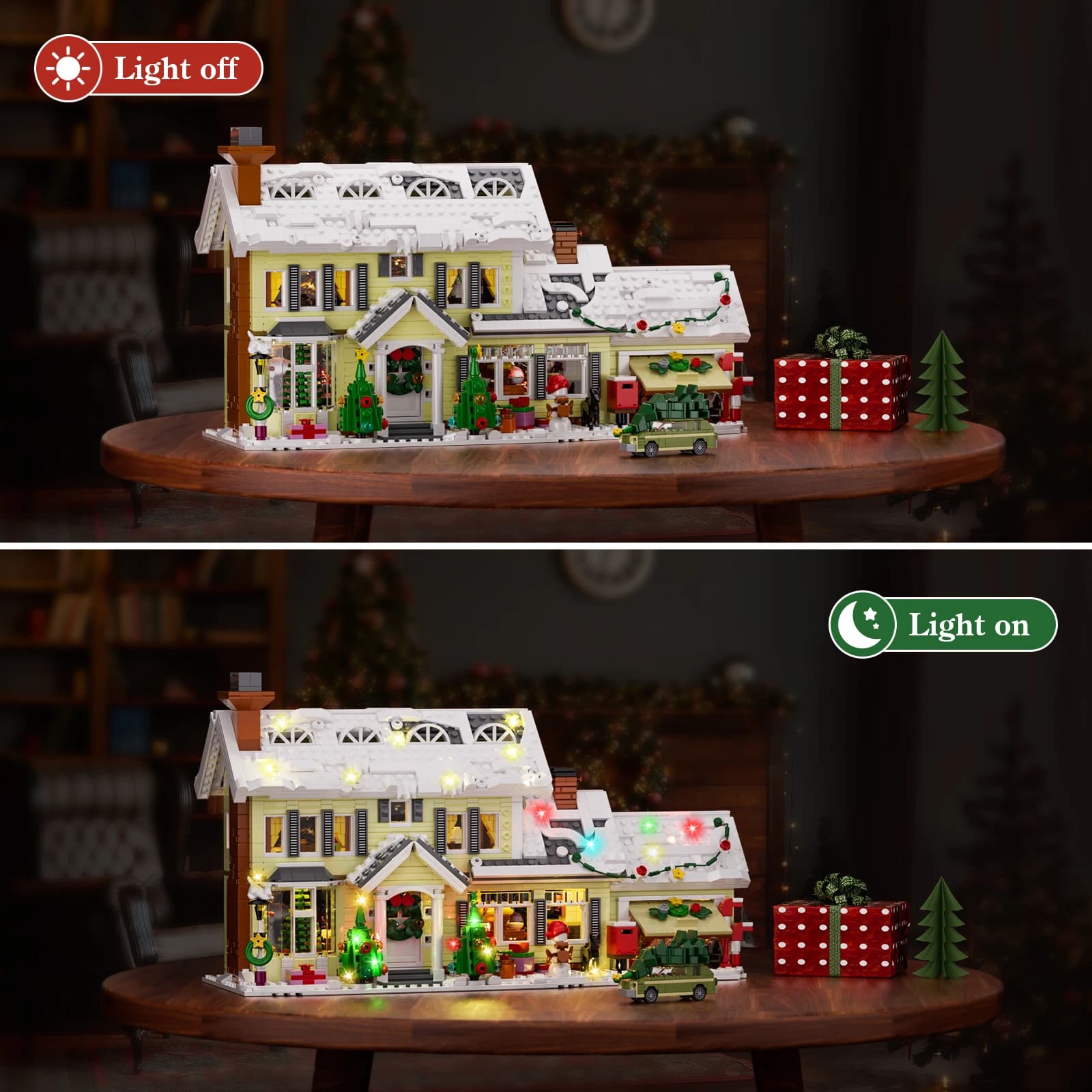 Christmas Holiday House Building Set Christmas Holiday Snow Village Blocks Toys with Clark's Car,Gifts for Boys, Girls(1484pcs) - image 3