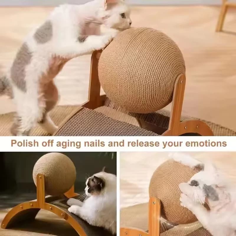 Wooden 2-in-1 Cat Scratcher, Ferris Wheel Vertical Scratching Ball, Sisal Ball, Honeycomb Grab Board, Wear-Resistant,Pet Toy - image 3