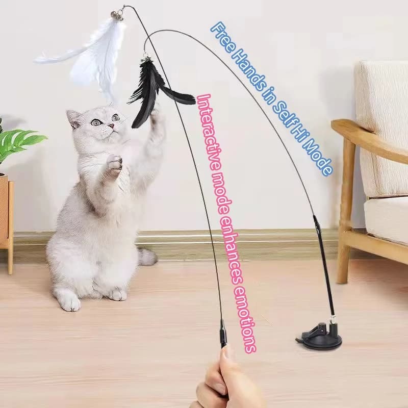 Interactive Cat Toy Handfree Cat Stick Kitten Playing Teaser Wand Toy Suction Cup Feather Wand Pet Supplies Simulation Feather - image 6