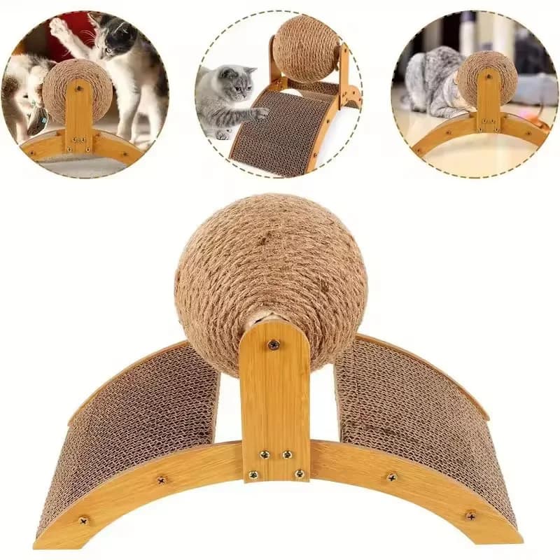 Wooden 2-in-1 Cat Scratcher, Ferris Wheel Vertical Scratching Ball, Sisal Ball, Honeycomb Grab Board, Wear-Resistant,Pet Toy - image 6