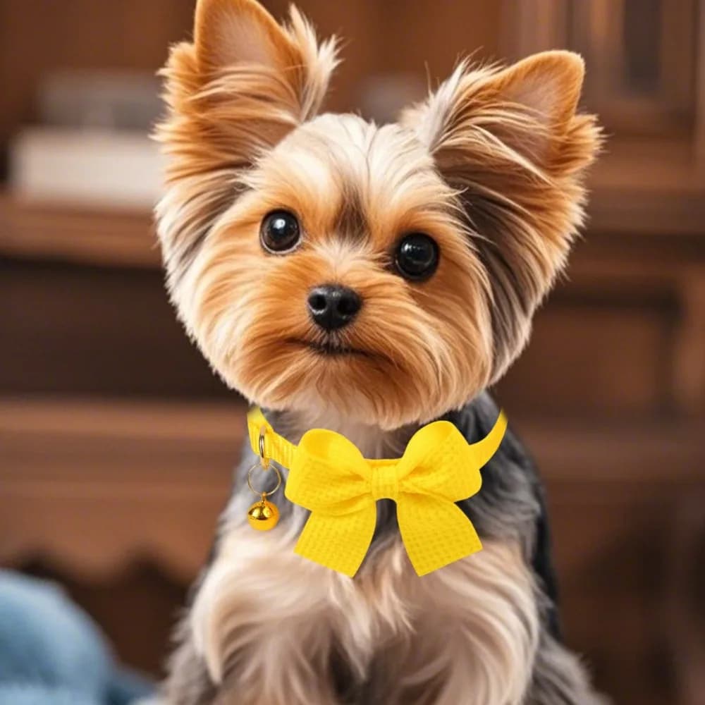 New Waffle Bow Pet Collar Simple Cute Cat Collar Adjustable Yorkshire Chihuahua Small Dog Collar All-match Pet Accessories - image 2