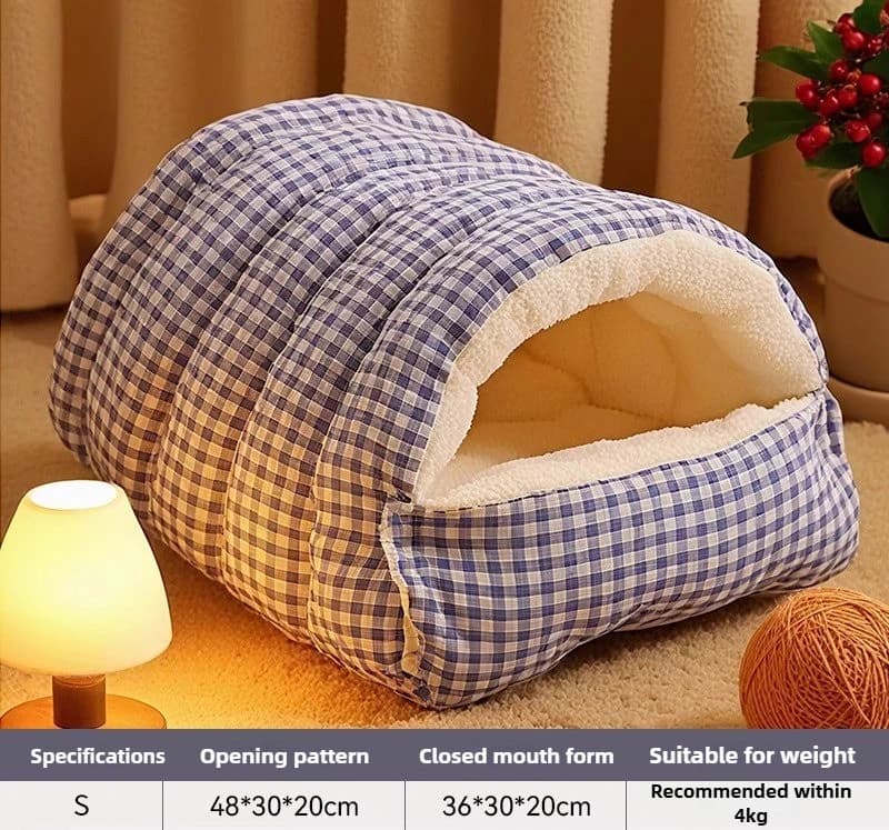 Winter Cat Dog House Closed Security Warm Plus Velvet Cold Cat Sleep Wrapped Pet Detachable Plaid Cover Small Pet Nest 4kg Cat - image 7