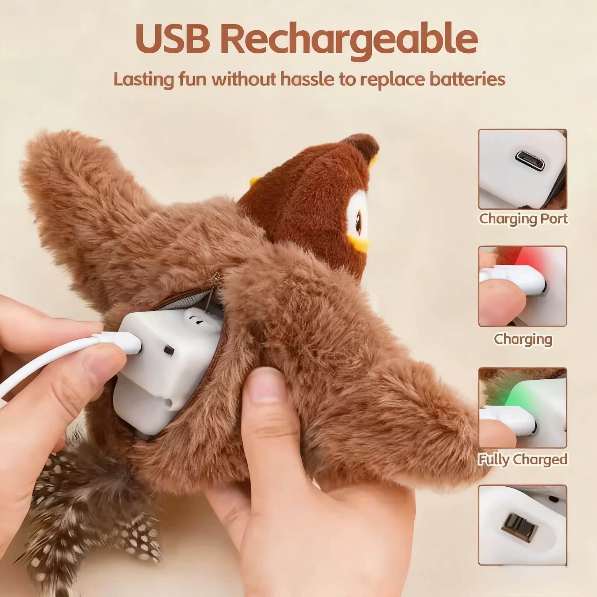 Hot Simulated Bird Cat Toy Interactive Toys Dog Rechargeable Chirping Flapping Bird(no Flying) Touch Activated Plush Toy Pet - image 5