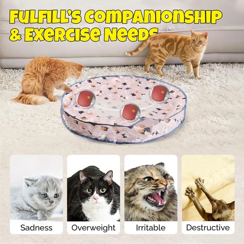 Interactive Cat Toys Ball Fast Rolling in Pouch Hide and Seek Kitten Toy Motion Activated Interactive Cat Toy for Indoor - image 2