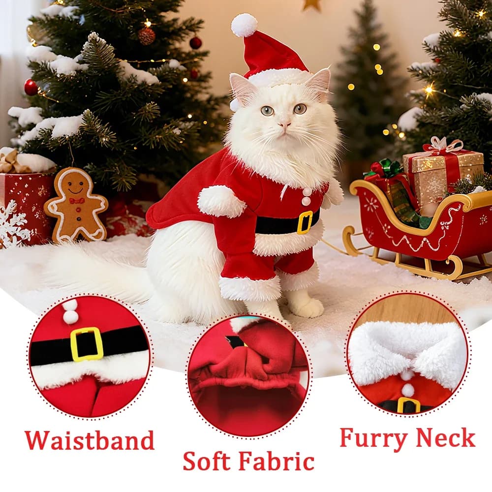 Christmas Pet Costumes Cute Kitten Santa Claus Clothes For Small Medium Dogs Cats Holiday Party Dress Up Apparel Sphynx Outfits - image 3