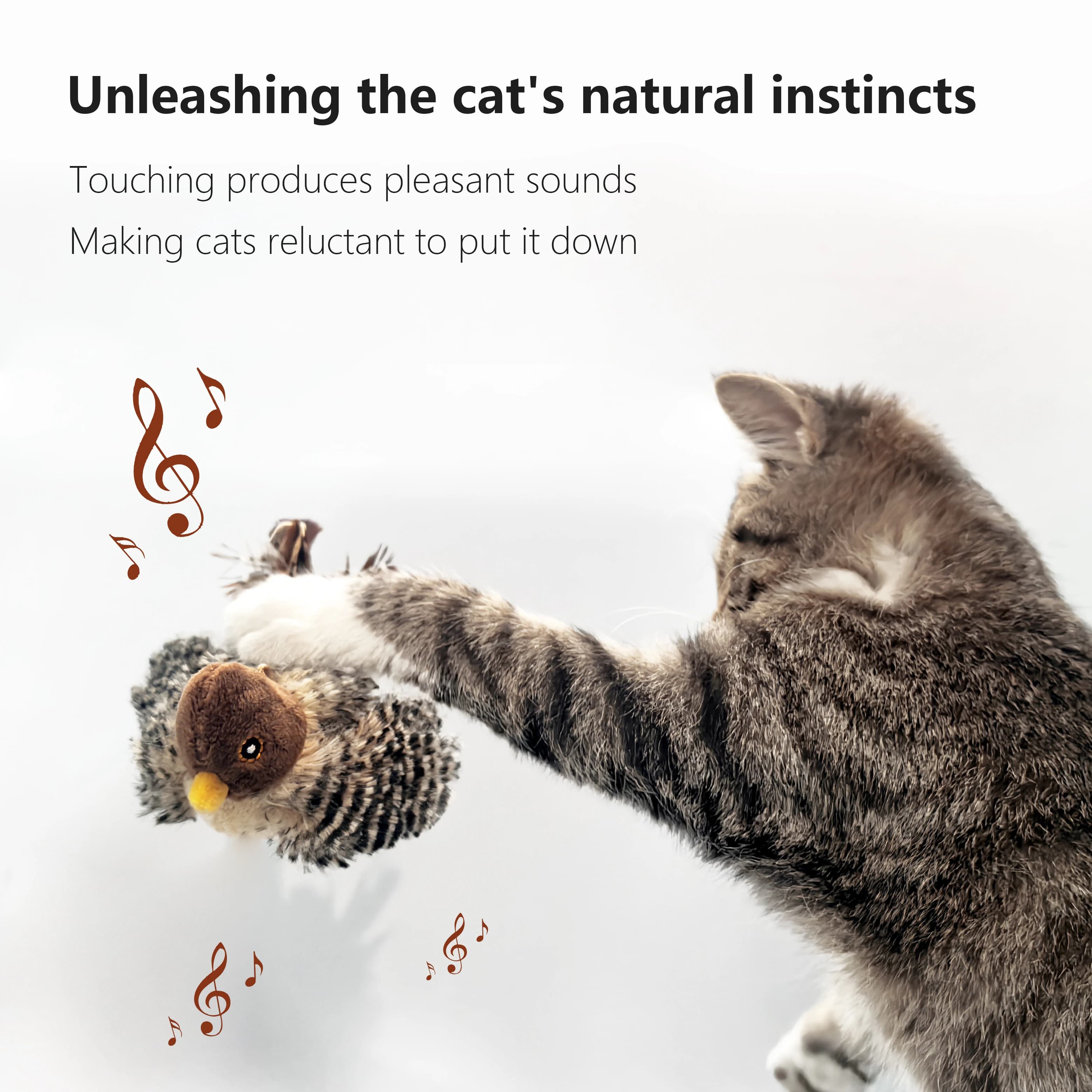 Interactive Cat Toys Electric Squeaky Simulation Bird Plush Cats Pets Teasing Toys with Feather Catnip Kitten Chirping Bird Toys - image 2