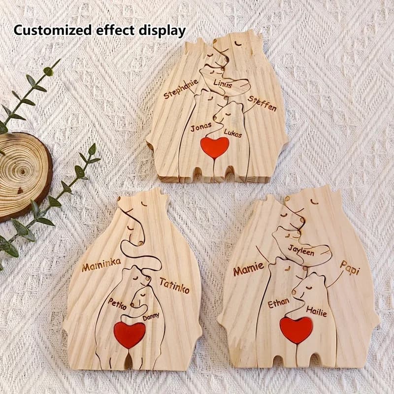 Art Wooden Bear Family Puzzle Personalized Name Custom Home Decor Thanksgiving Christmas Heartwarming Gift for Baby Mom - image 4