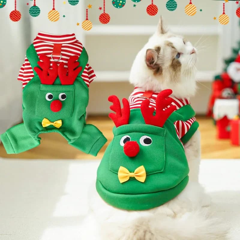 Christmas Pet Dogs Cats Coats Dress Up Costume Elk Pocket Sweatshirt Teddy Bichon Puppy Kitten Vest Xmas Warmer Pets Clothes - image 2