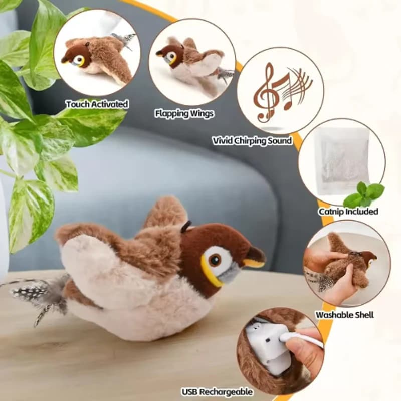 Hot Simulated Bird Cat Toy Interactive Toys Dog Rechargeable Chirping Flapping Bird(no Flying) Touch Activated Plush Toy Pet - image 4