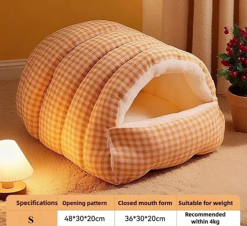 Winter Cat Dog House Closed Security Warm Plus Velvet Cold Cat Sleep Wrapped Pet Detachable Plaid Cover Small Pet Nest 4kg Cat - image 8