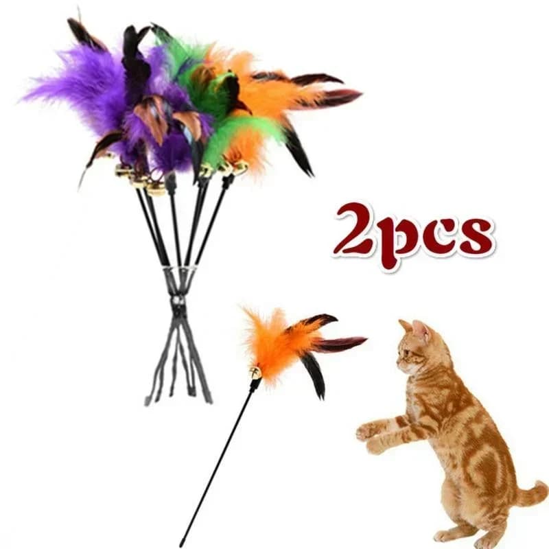 2 Pcs Cat Toy Bell Feather Funny Cat Rod Toy Cat Toys Interactive Cat Accessories Pet Cat Supplies - image 2