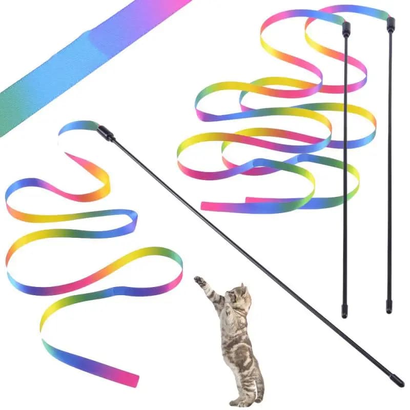 Pet Cat Toys Cute Funny Rainbow Strips Stick Cat Teaser Wand Pet Toys for Cats Interactive Toys Cat Supplies Pet Products - image 1