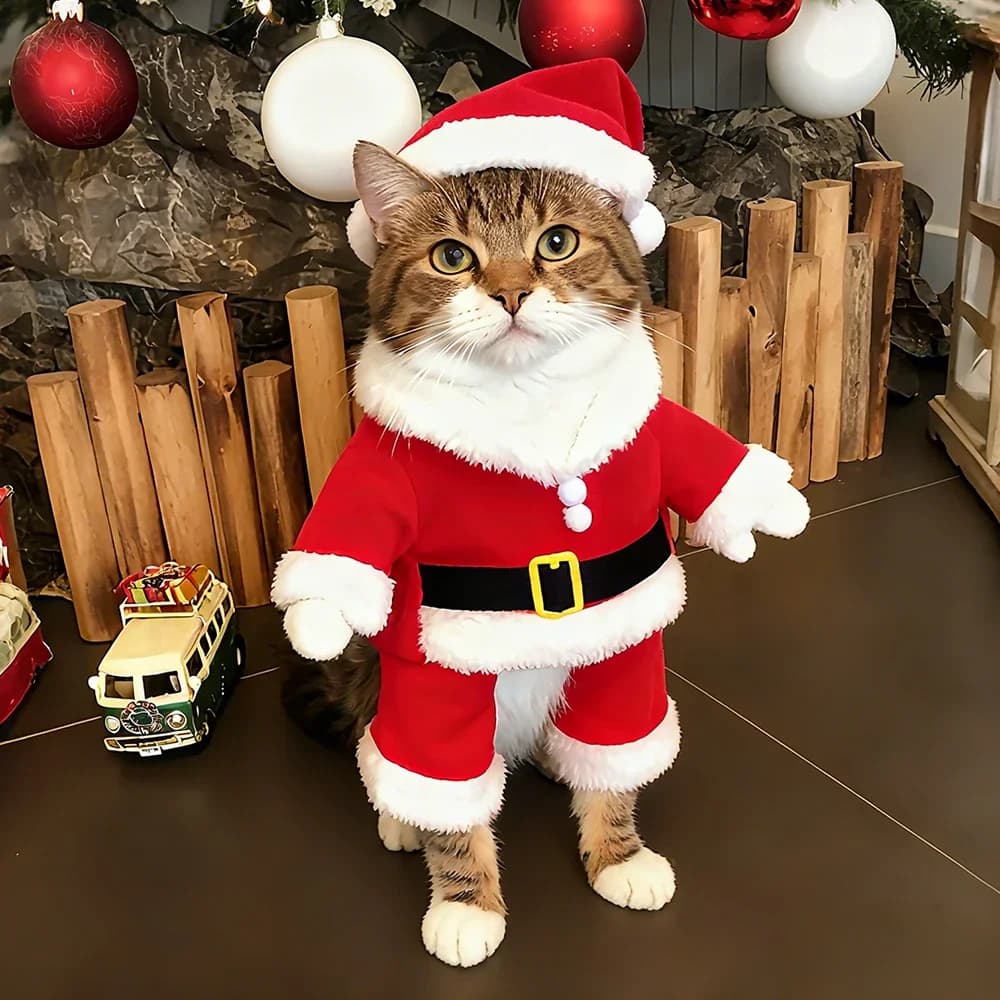 Christmas Pet Costumes Cute Kitten Santa Claus Clothes For Small Medium Dogs Cats Holiday Party Dress Up Apparel Sphynx Outfits - image 1