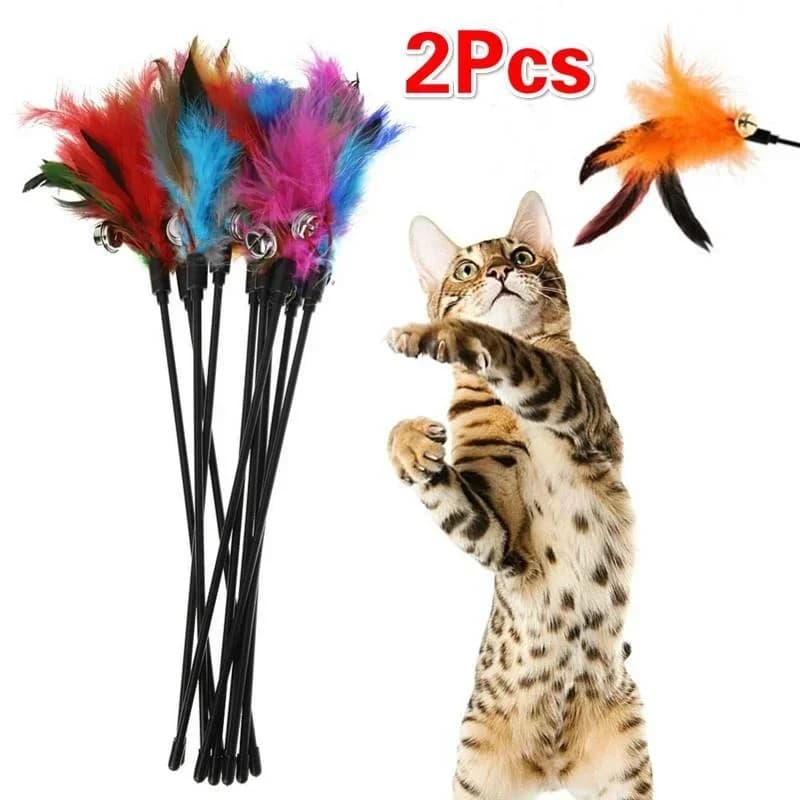 2 Pcs Cat Toy Bell Feather Funny Cat Rod Toy Cat Toys Interactive Cat Accessories Pet Cat Supplies - image 1