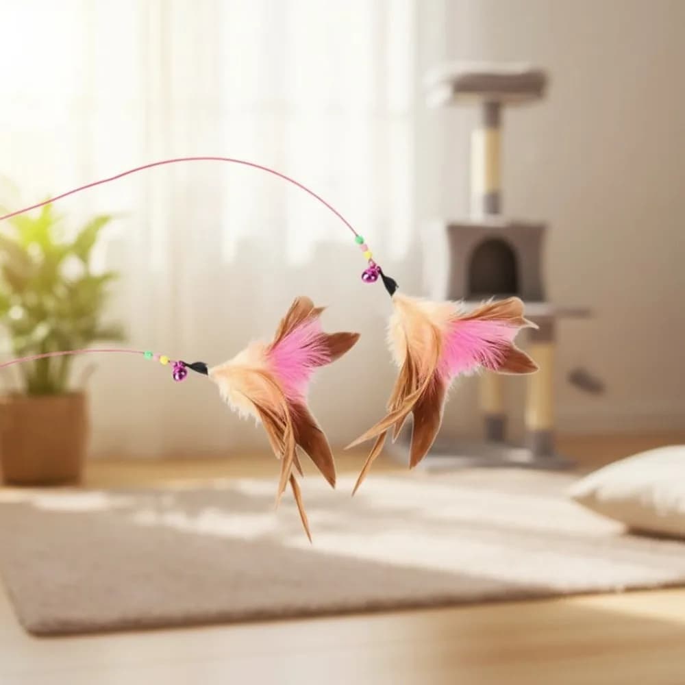Interactive Cat Wand Toy with Feather-Style Tassel & Bell on Flexible Elastic Rod - image 5