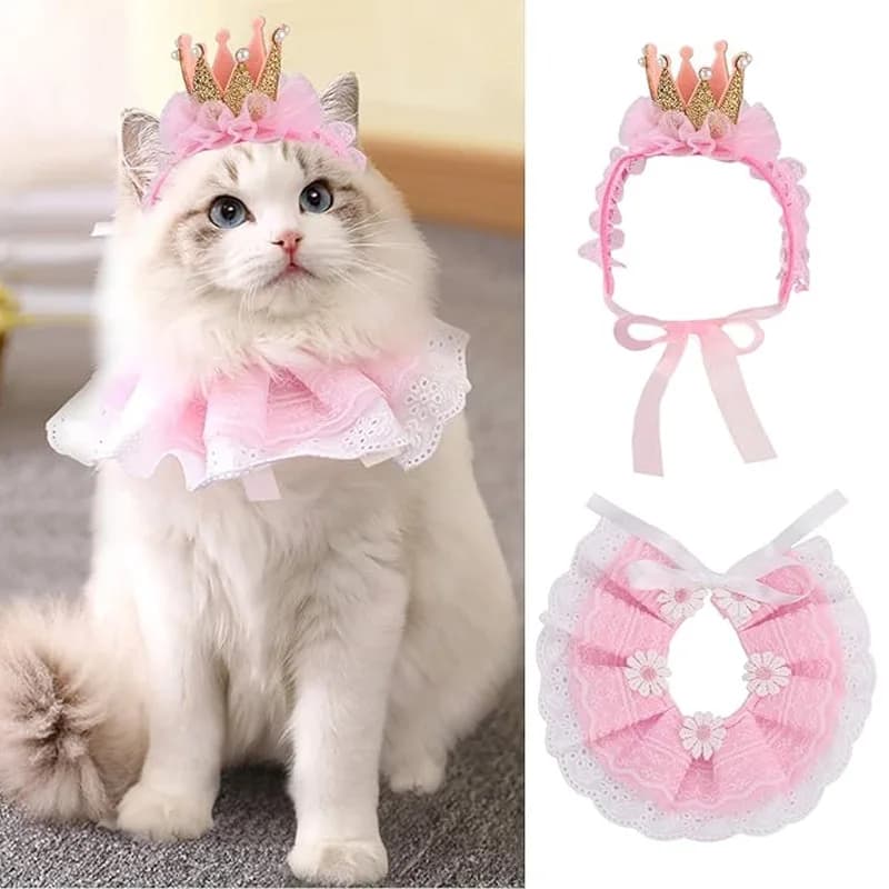 Pet Birthday Costume Set, Adorable Lace Flower Crown Headpiece Collar Accessories, Suitable for Cats and Tiny Dogs - image 6
