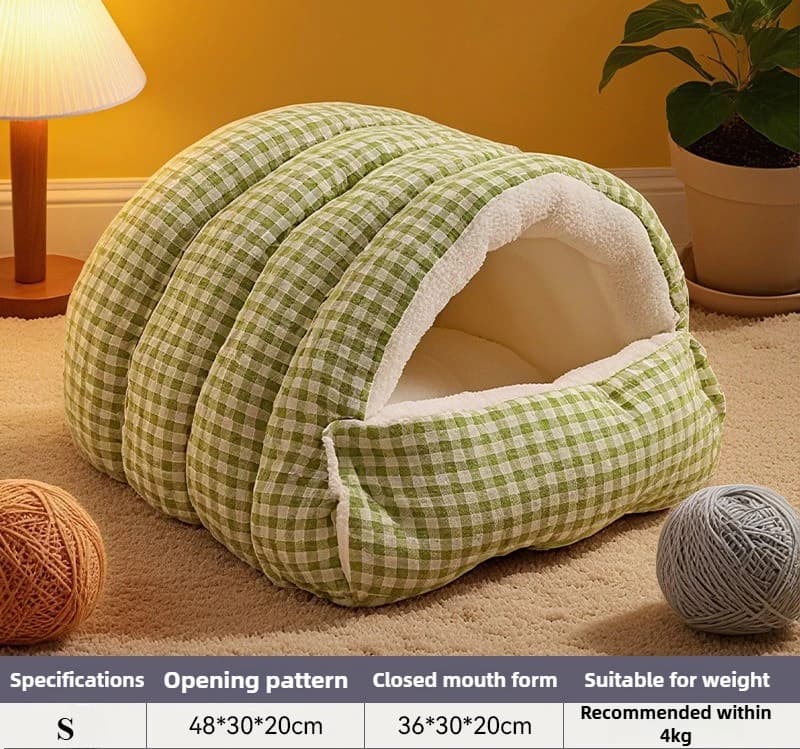 Winter Cat Dog House Closed Security Warm Plus Velvet Cold Cat Sleep Wrapped Pet Detachable Plaid Cover Small Pet Nest 4kg Cat - image 10