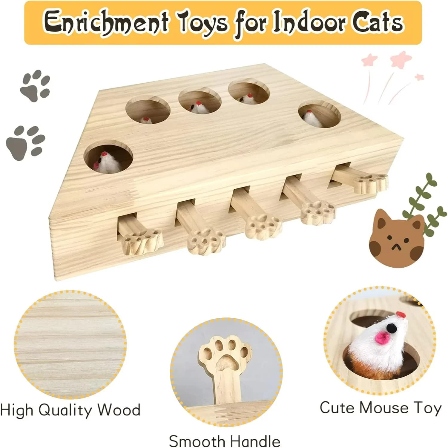 Interactive Solid Wood Cat Enrichment Puzzle Toy for Indoor Cats Fun Whack A Mole Cat Scratching Board Ultimate Self - image 6