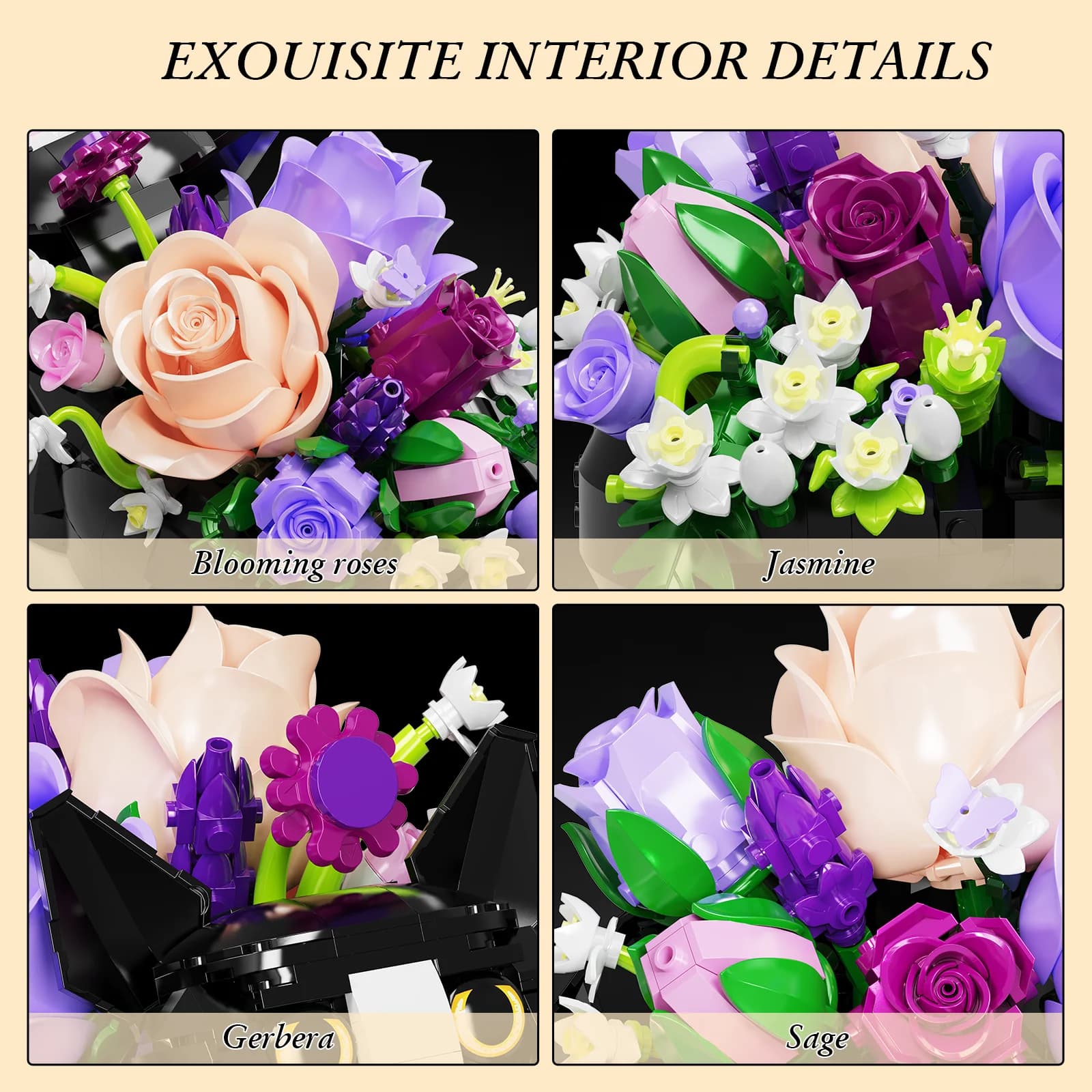 Cat Flower Bouquet Building Blocks Set Animal Model Desktop Decoration Toys Gifts for Boys and Girls(824PCS) - image 5