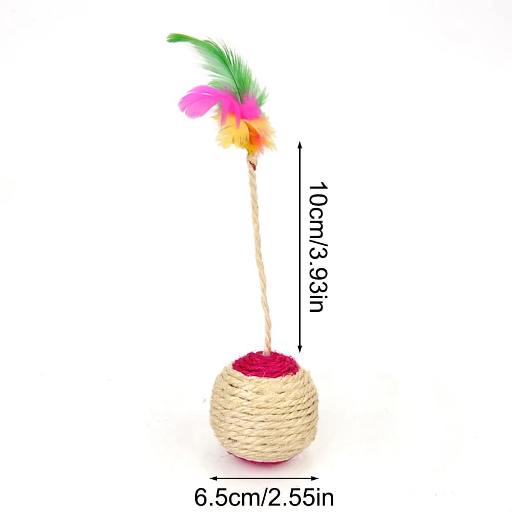 1PC Pet Cat Toy Colorful Feather Blanket Ball Grinding Claw Interactive Play Ball Cat Toy Sisal Shuttlecock Ball - image 6