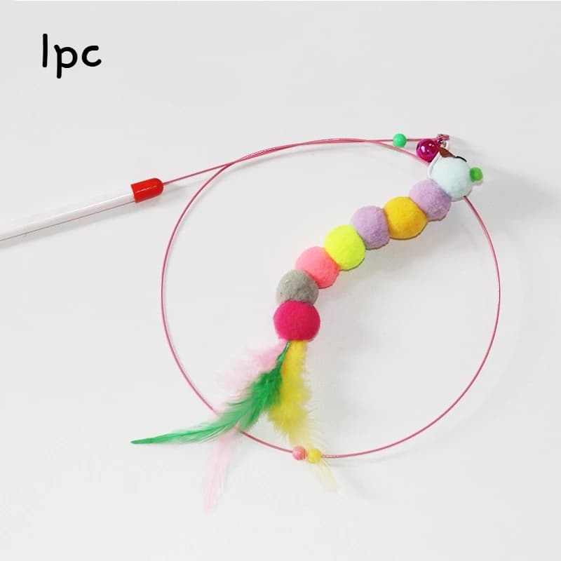 Interactive Cat Wand Toy with Feather-Style Tassel & Bell on Flexible Elastic Rod - image 8