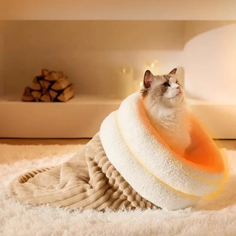 Warming Plush Cat Sleeping Bag: Enclosed Snuggle Sack with Burrow Entry for Winter - Cozy Fuzz Sleeping Bag for Anxious Cats - image 3
