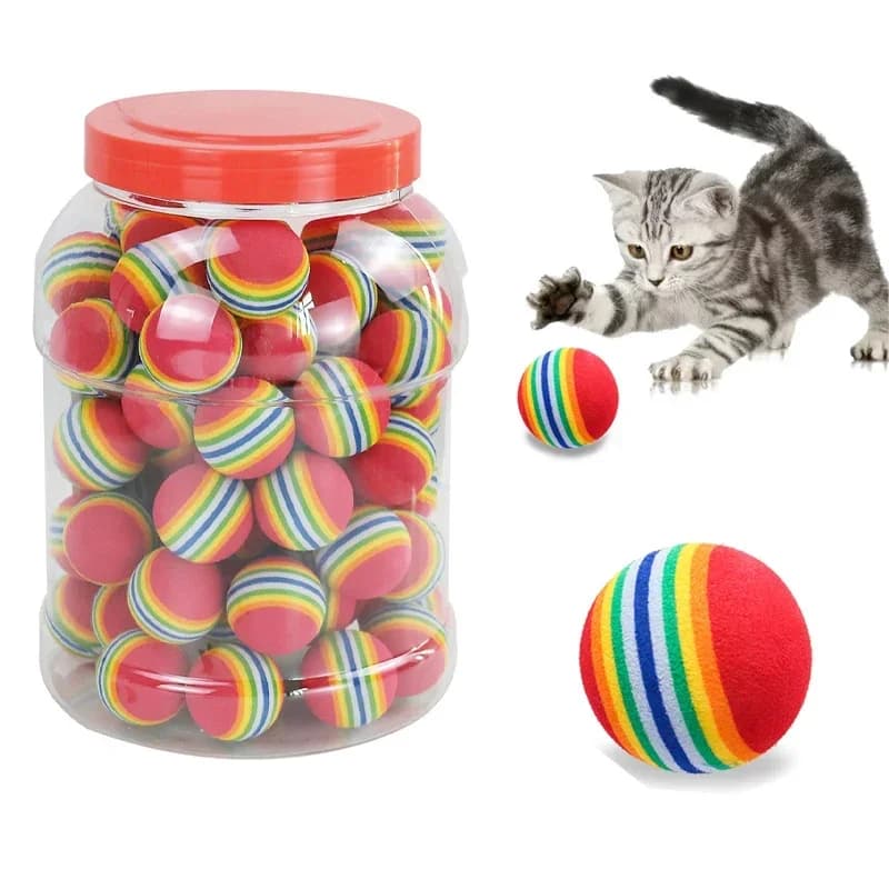 10PCS/5PCS Rainbow Cat Toys Ball Interactive Cat Dog Play Chewing Rattle Scratch Ball Training Cat Rainbow Ball Toy Pet Supplies - image 1