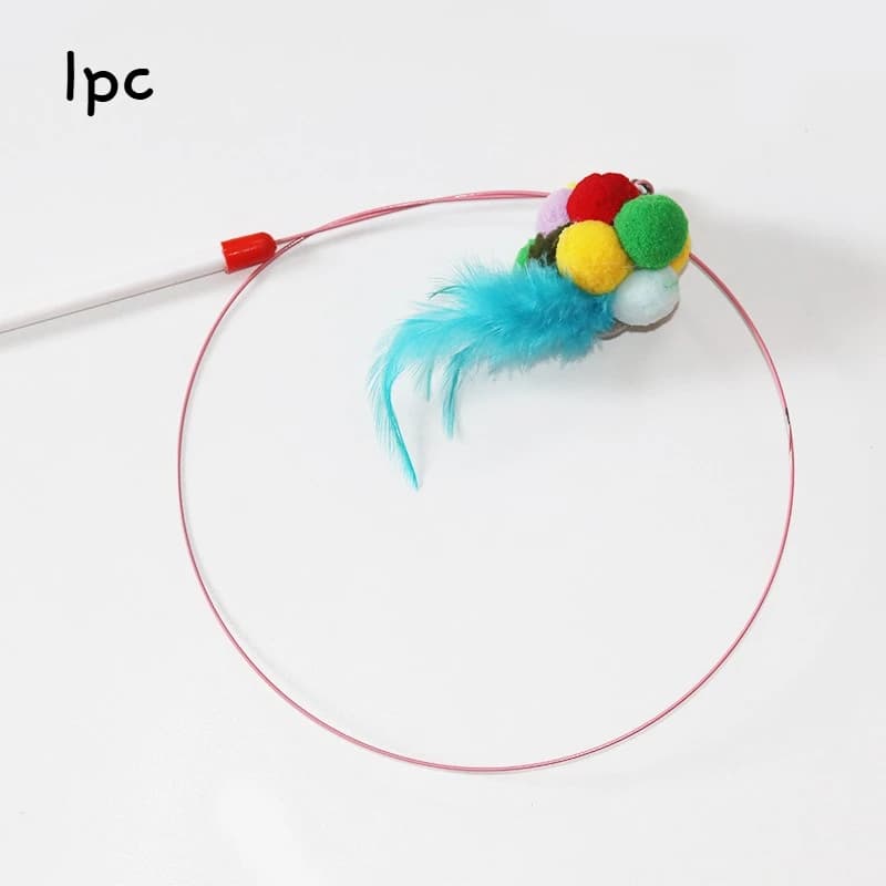 Interactive Cat Wand Toy with Feather-Style Tassel & Bell on Flexible Elastic Rod - image 10