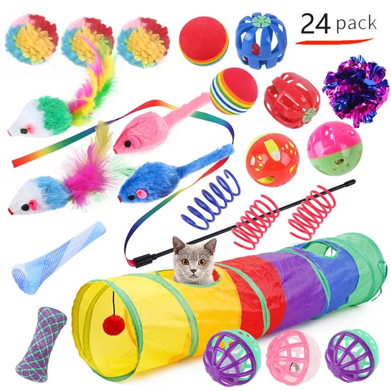 Cat Toys Rainbow Tunnel Set Foldable Cat Kitten Play Tunnel Chat Mouse Supplies Simulation Fish Cat Accessories - image 2