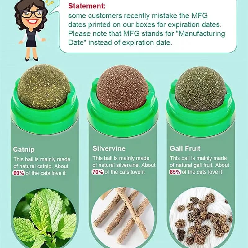 Catnip Cat Wall Stick-on Ball Toy Scratchers Treats Healthy Natural Removes Balls to Promote Digestion Cat Grass Snack - image 4