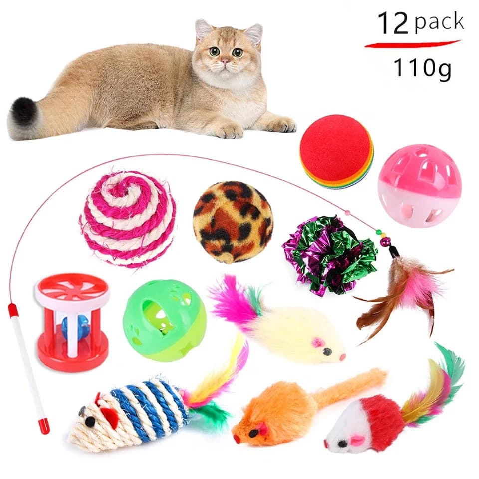 Kitten Toys Variety Cat Toy Combination Set Cat Toy Funny Cat Stick Sisal Mouse Bell Ball Cat Supplies 20 Pcs Set - image 3
