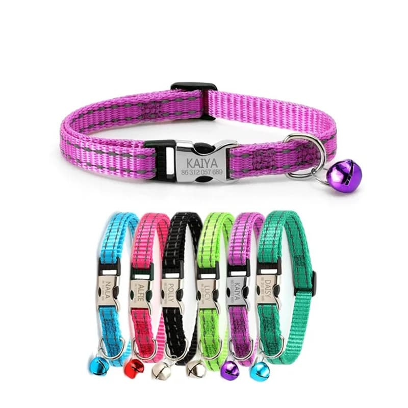 Free engraving content for cat collars with bells, night reflective nylon totoro ropes to prevent lost pet cat collars - image 2