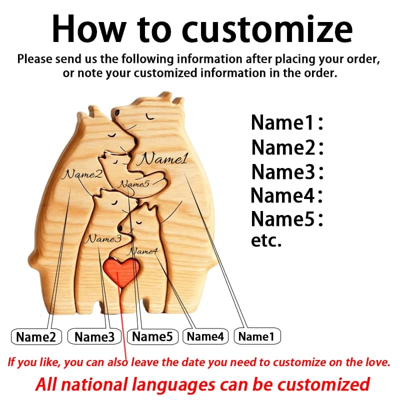 Art Wooden Bear Family Puzzle Personalized Name Custom Home Decor Thanksgiving Christmas Heartwarming Gift for Baby Mom - image 6