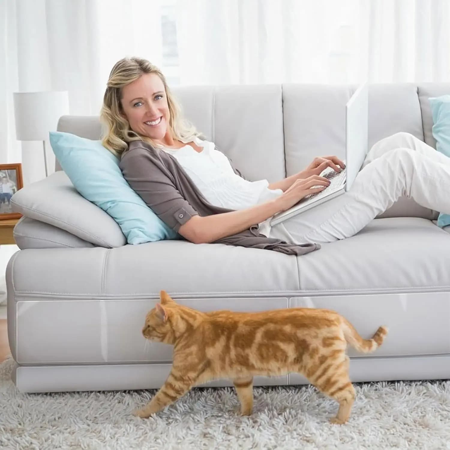 Generic Cat Scratch Furniture Protector Thick Vinyl Couch Protector Clear Self-Adhesive Cat Tape for Furniture Sofa Door Walls - image 5