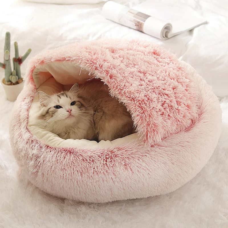 Cat Bed Pet Mattress Warm Soft Plush Pet Bed with Cover Round Cat Dog Sleeping Nest Cave for Small Dogs kitten - image 2