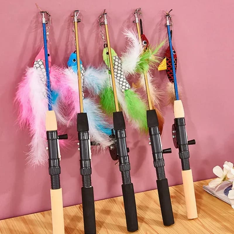 Retractable Cat Toy Fish Type Telescopic Feathers Funny Cat Stick Toys Pet Toy forKitten Cat Rods Simulation Fishing Rod - image 1