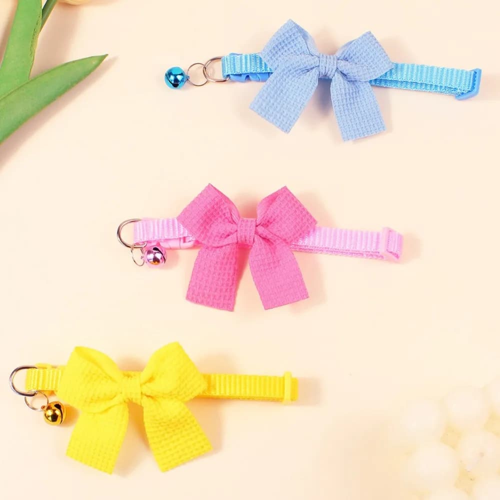 New Waffle Bow Pet Collar Simple Cute Cat Collar Adjustable Yorkshire Chihuahua Small Dog Collar All-match Pet Accessories - image 3