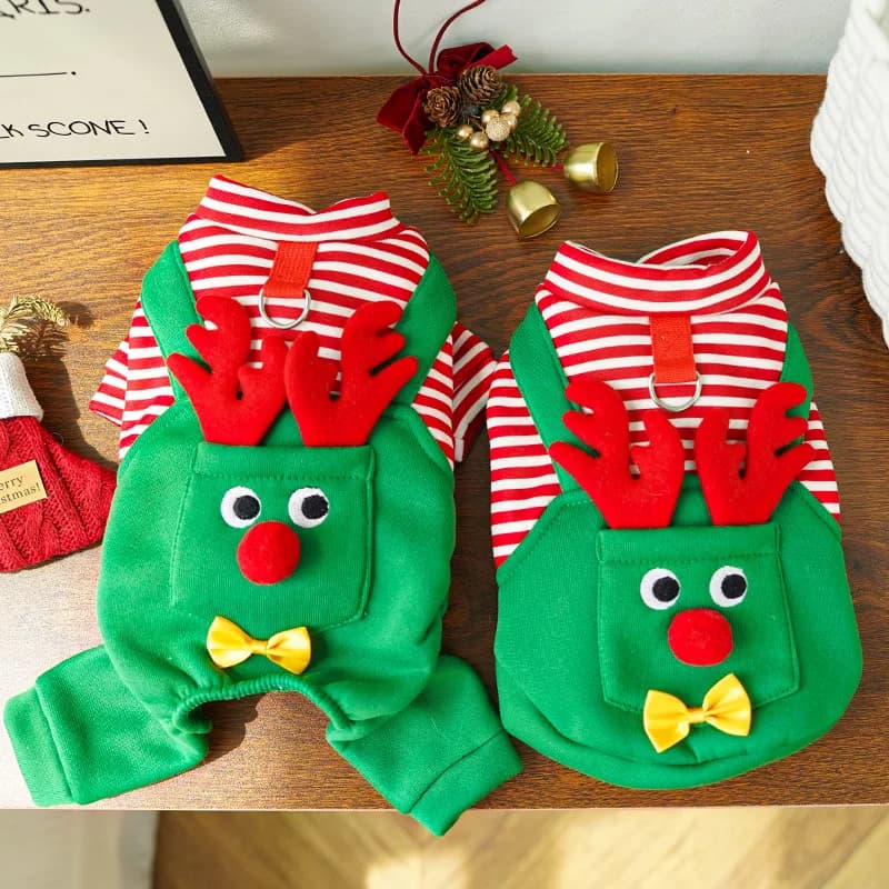 Christmas Pet Dogs Cats Coats Dress Up Costume Elk Pocket Sweatshirt Teddy Bichon Puppy Kitten Vest Xmas Warmer Pets Clothes - image 4